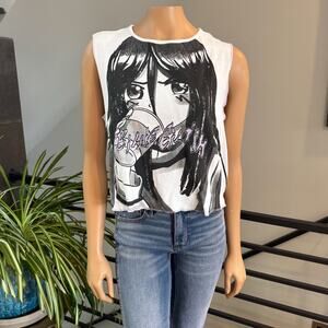 Billie Eilish x H&M Anime Girl Graphic Tank Top White Crop Vest Manga - Small
